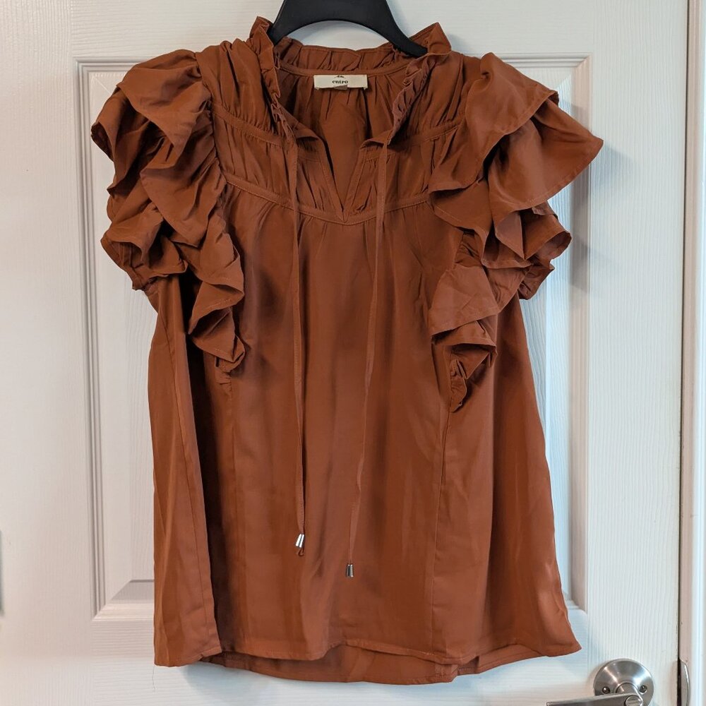 Camel Ruffle Top Blouse - Small